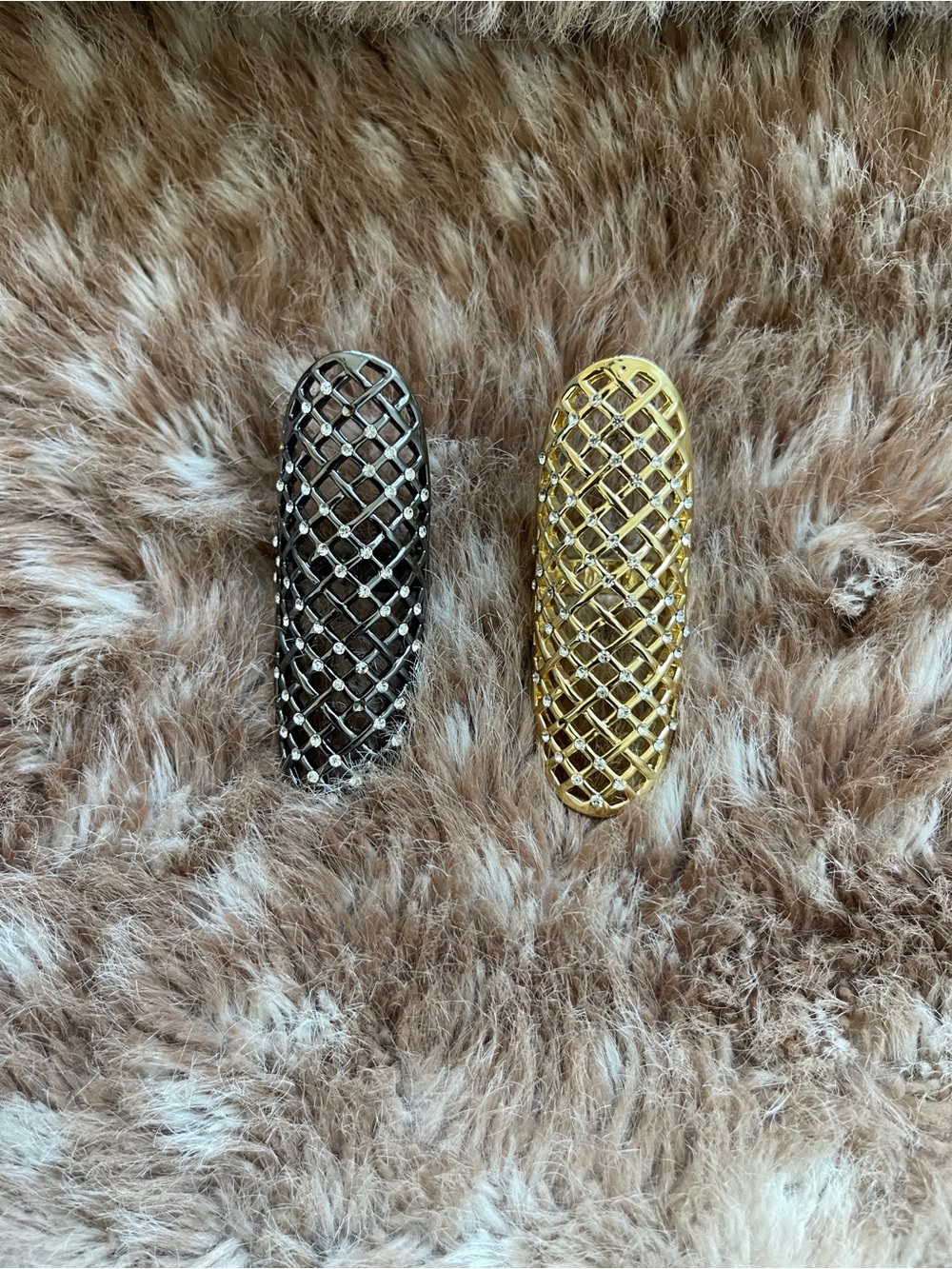 Gold and Gunmetal Lattice Statement Rings — Set of 2